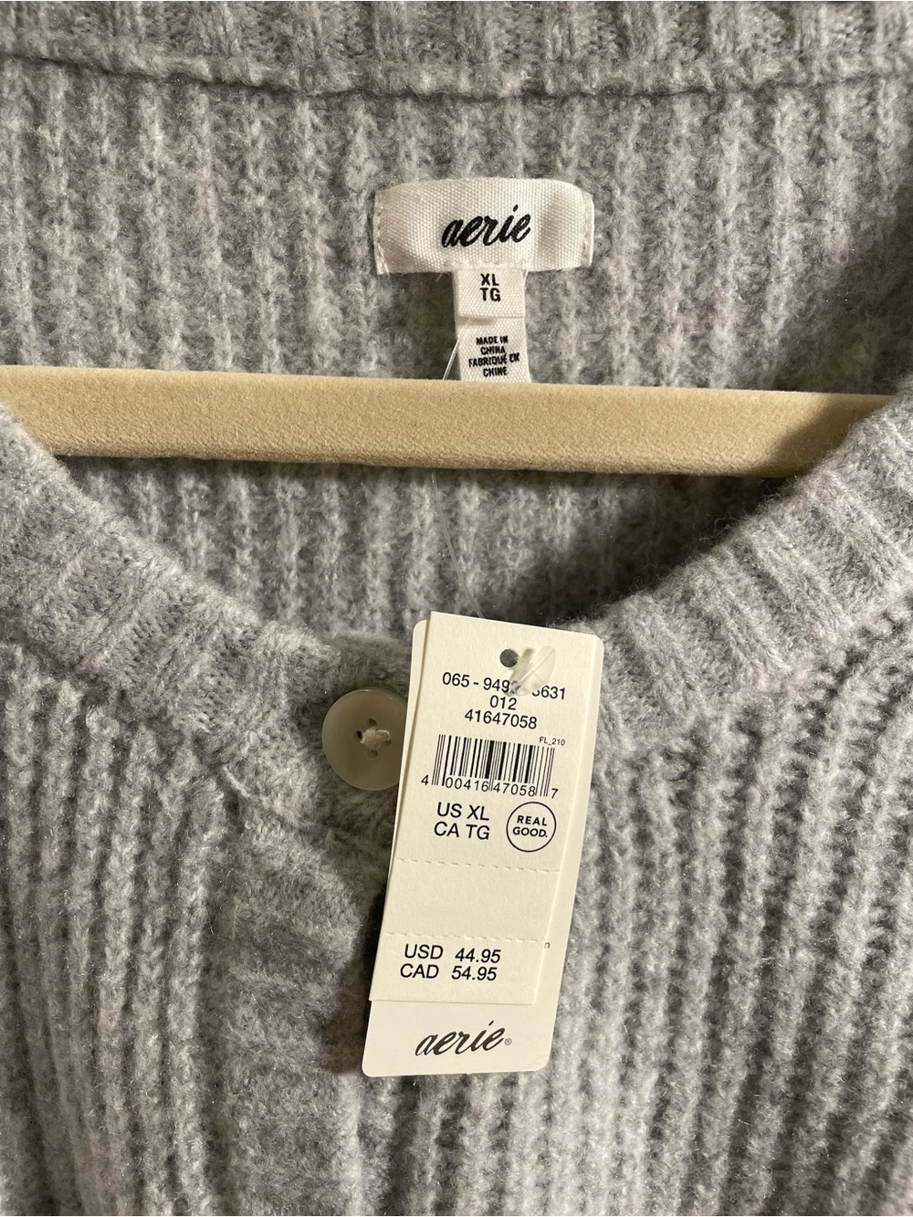 Aerie Light Gray Rib-Knit Button-Front Cardigan - Picture 2 of 5